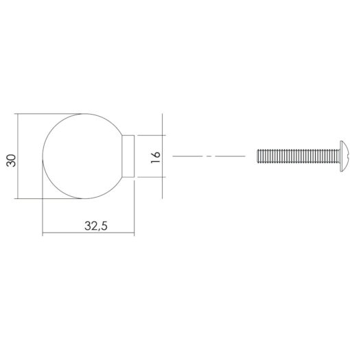 Intersteel kasttrekker diameter 30 mm knop INOX geborsteld - Technische tekening