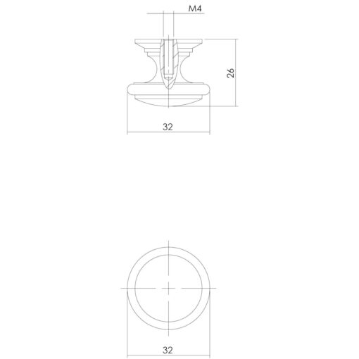Intersteel kasttrekker diameter 32 mm Koper gelakt - Technische tekening