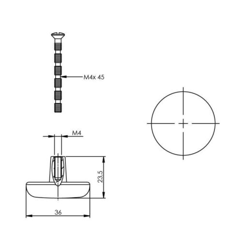Intersteel kasttrekker diameter 36 mm chroom mat - Technische tekening