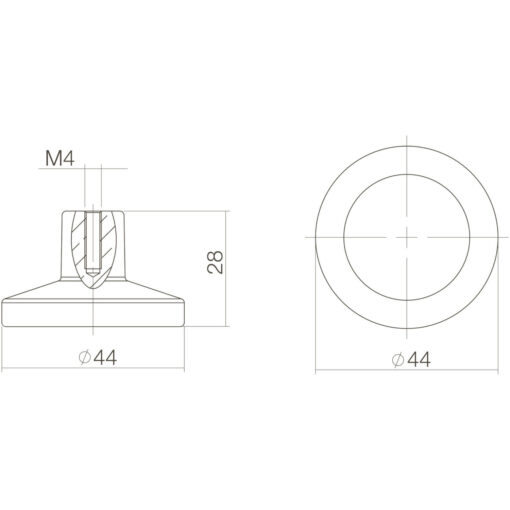 Intersteel kasttrekker diameter 44 mm chroom mat - Technische tekening