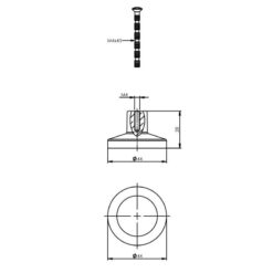 Intersteel kasttrekker diameter 44 mm mat zwart - Technische tekening
