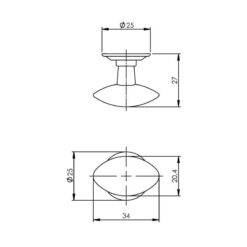 Intersteel kasttrekker ovaal chroom mat - Technische tekening
