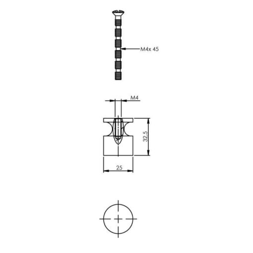 Intersteel kasttrekker recht diameter 25 mm chroom - Technische tekening