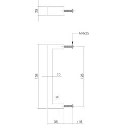 Intersteel kasttrekker rechthoek 138 mm boormaat 128 mm INOX geborsteld - Technische tekening