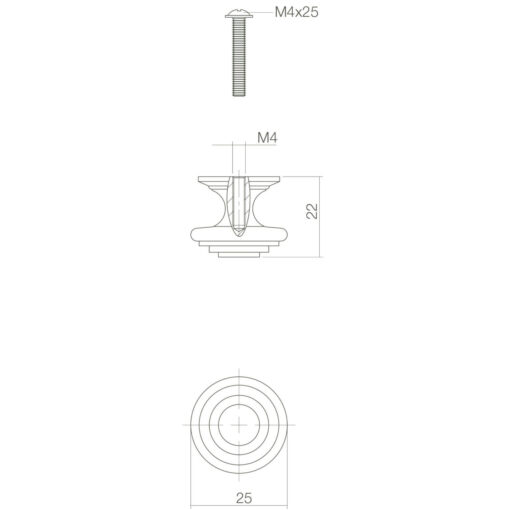 Intersteel kasttrekker rond punt diameter 25 mm oud grijs - Technische tekening