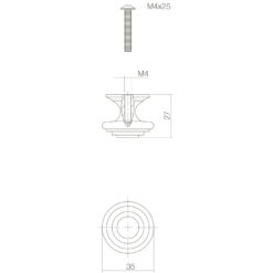 Intersteel kasttrekker rond punt diameter 35 mm oud grijs - Technische tekening