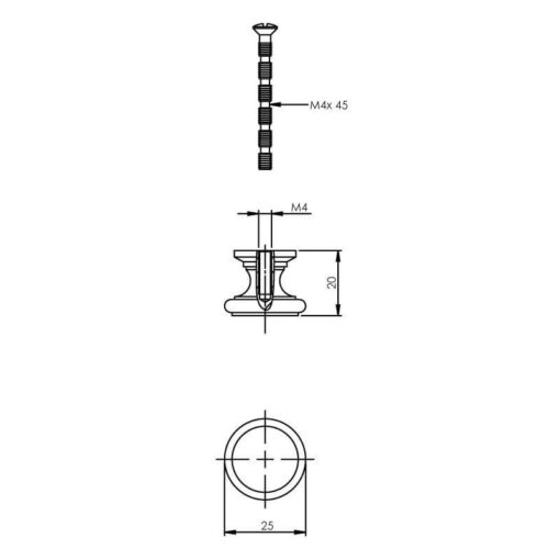 Intersteel kasttrekker vlak diameter 25 mm chroom - Technische tekening