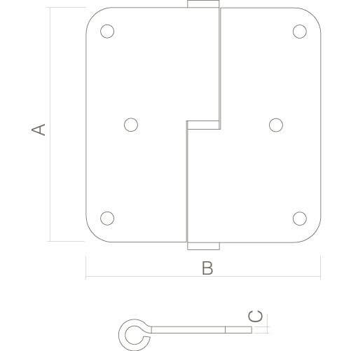 Intersteel spilpaumelle DIN rechts INOX geborsteld - Technische tekening