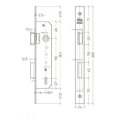 Litto M2452 baardslot - Technische tekening