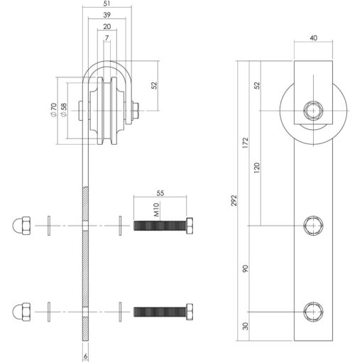 Set van 2 hangrollen 29 cm - Antiek - Technische tekening