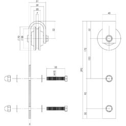 Set van 2 hangrollen 29 cm - Mat zwart - Technische tekening