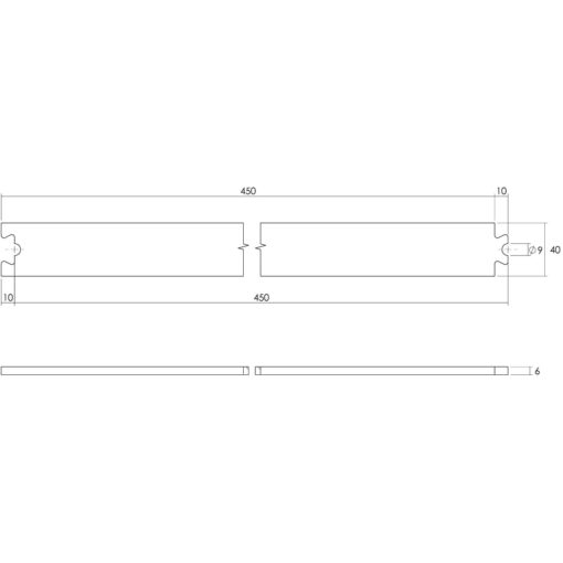 Tussenrail 45 cm - RVS - Technische tekening
