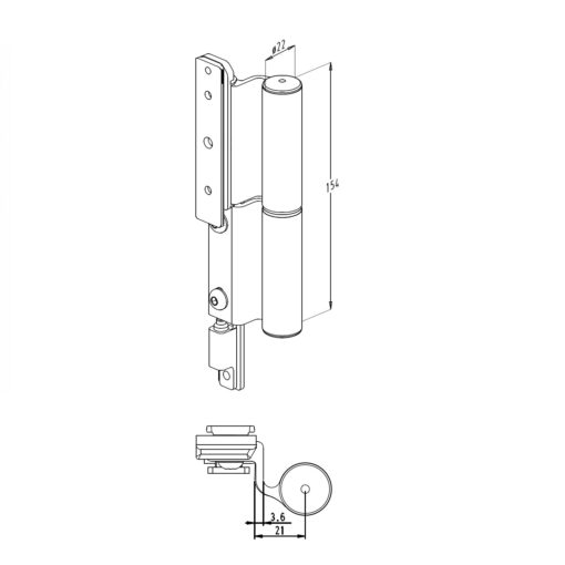 Sobinco scharnier 2800-1 voor binnendraaiende deuren - Technische tekening