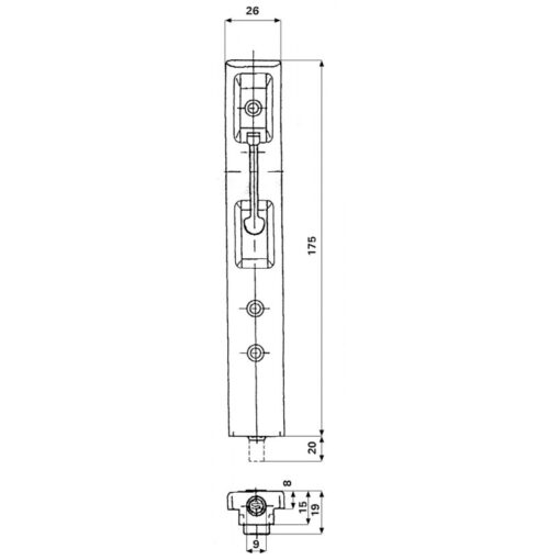 GU 6-28759-00-0-1 kantschuif voor dubbele PVC deur - Technische tekening