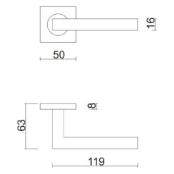 HDD 6.397.003 deurkruk Kubic shape 16MM - Inox geborsteld - Technische tekening