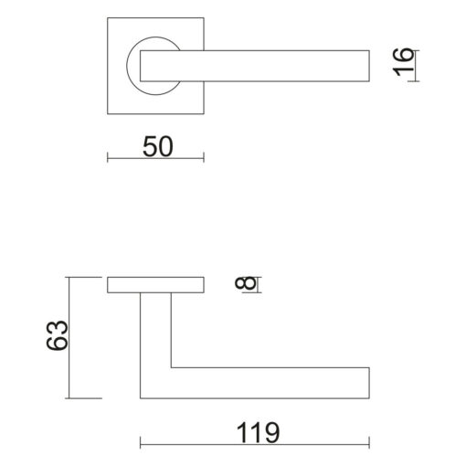 HDD 6.397.003 deurkruk Kubic shape 16MM - Inox geborsteld - Technische tekening