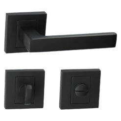 Kuchinox Qubik II deurkruk - Mat zwart - Rozet met WC sluiting
