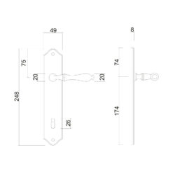 HDD PRO 6.521.090 deurkruk op plaat Lisa - Mat zwart - Technische tekening