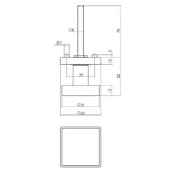 Intersteel 0023.212602 - Zwarte vaste deurknop vierkant - Technische tekening