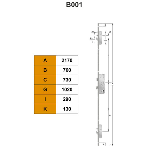 KFV AS2600 meerpuntsluiting B001 - Technische tekening