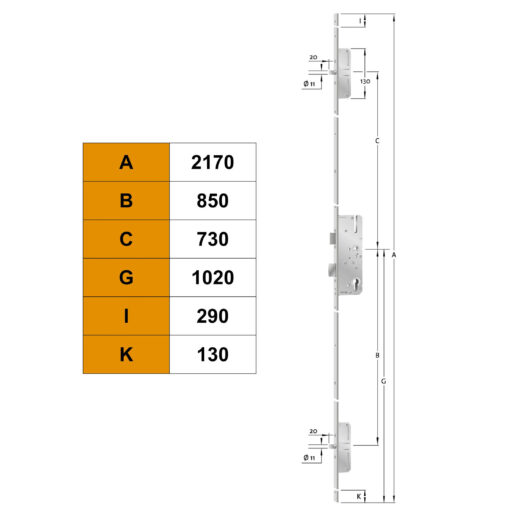 KFV AS2372 meerpuntssluiting met 2 pinnen as 72 - Technische tekening