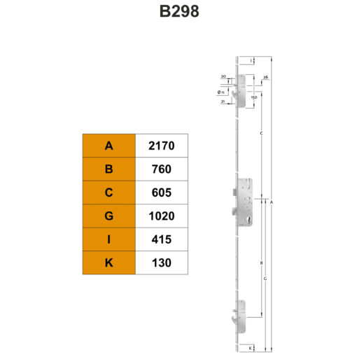 KFV AS2750 meerpuntssluiting met dag-haak - B298 - Technische tekening