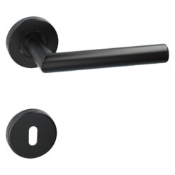 Kuchinox Wigo deurkruk op ronde rozet - Mat zwart - Rozet met baardopening
