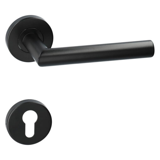 Kuchinox Wigo deurkruk op ronde rozet - Mat zwart - Rozet met cilinder opening