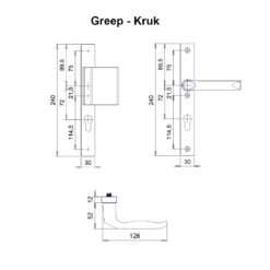 Dieckmann Breda veiligheidsbeslag smal SKG2 - Greep Kruk - Technische tekening