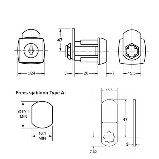 Euro-Locks schroefcilinder 0802-01 - Technische tekening