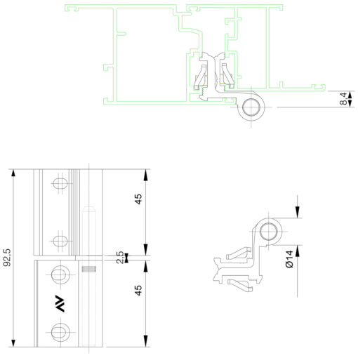 Savio Morsa 1121.1 klemscharnier - Technische tekening