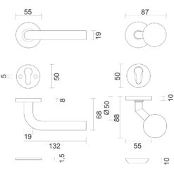 HDD voordeur-set L-Shape - Zwart structuur UV - Technische tekening