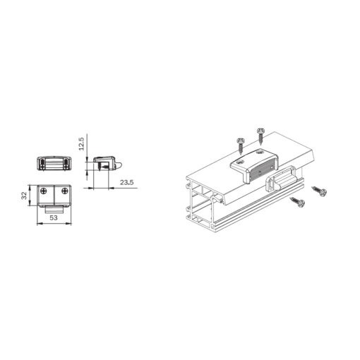 Iseo 94100150 verstelbare sluitplaat voor panieksluitingen - Technische tekening