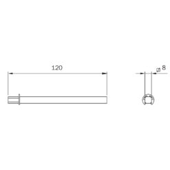 Iseo 947880 verlengde krukstift voor panieksluitingen - Technische tekening