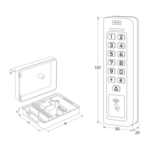 Maasland CS500 codeklavier - Technische tekening