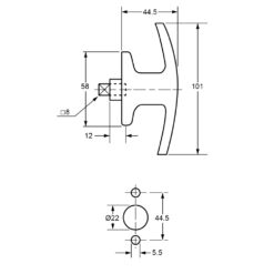 L&F 1638 afsluitbare T kruk voor garage - Technische tekening