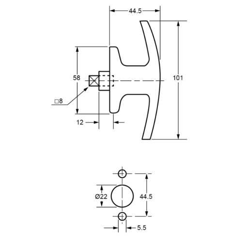 L&F 1638 afsluitbare T kruk voor garage - Technische tekening