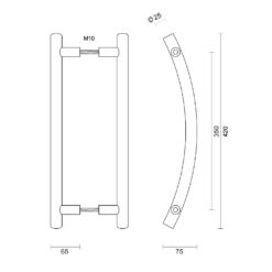 HDD Deurgreep GT 25-350-420 INOX - Technische tekening