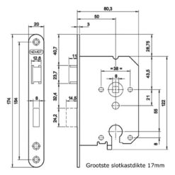 Nemef cilinderslot 1296 - Technische tekening