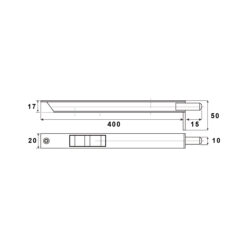 Dulimex bascule kantschuif open model - Technische tekening 400 mm RVS
