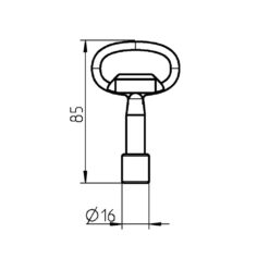 [1004-24] Sleutel voor bediening driekant 10, Zamak zwart gepoedercoat - Technische tekening