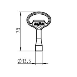 [1004-26] Sleutel voor bediening driekant 6,5 CNOMO type 1, Zamak zwart gepoedercoat - Technische tekening