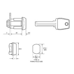 Euro-Locks UGL 20mm hevelslot 0906 - Technische tekening
