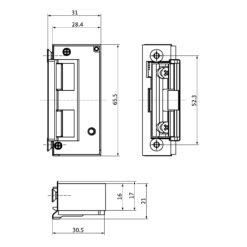 GU 6-35805-02-0-1 elektrische deuropener ET8 met schootgeleiding - Technische tekening