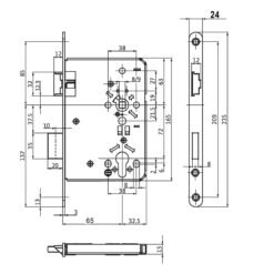 BKS-0515-projectslot-Voorplaat-24mm-Afgerond-Technische-tekening