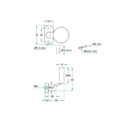 Artitec 91381R Gekropte platte knop op ovaal smalrozet - Technische tekening
