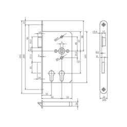 BKS B2327 insteekslot met dubbel cilindergat - Technische tekening