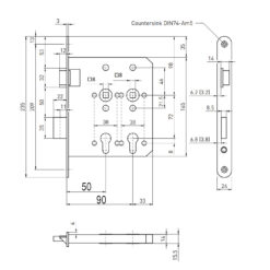 BMH 1017 insteekslot met twee cilindergaten - Technische tekening