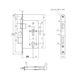 BMH 3 PZW Projectslot 72-60 - Inox voorplaat Klasse 3 - Technische tekening