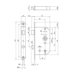 Lips 2105 binnendeurslot - Technische tekening